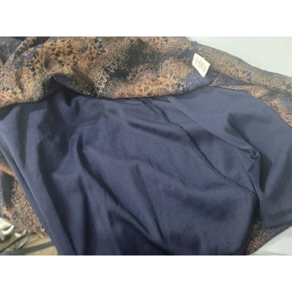 Xhilaration Navy Blue Tan Lace Print Boho Mini Dress Flutter Sleeve Sz M C10